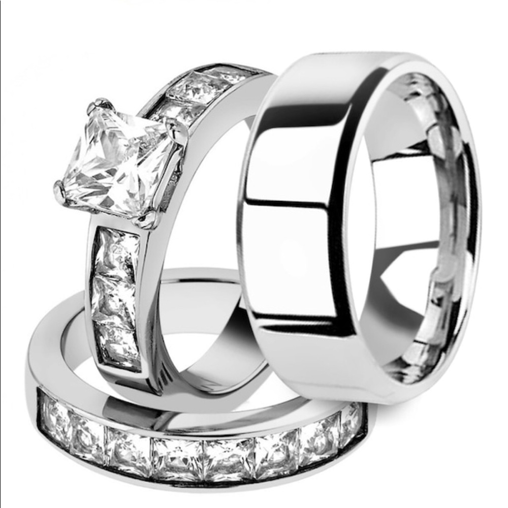 Woman Ring & Men's Band Stainless Steel Set
